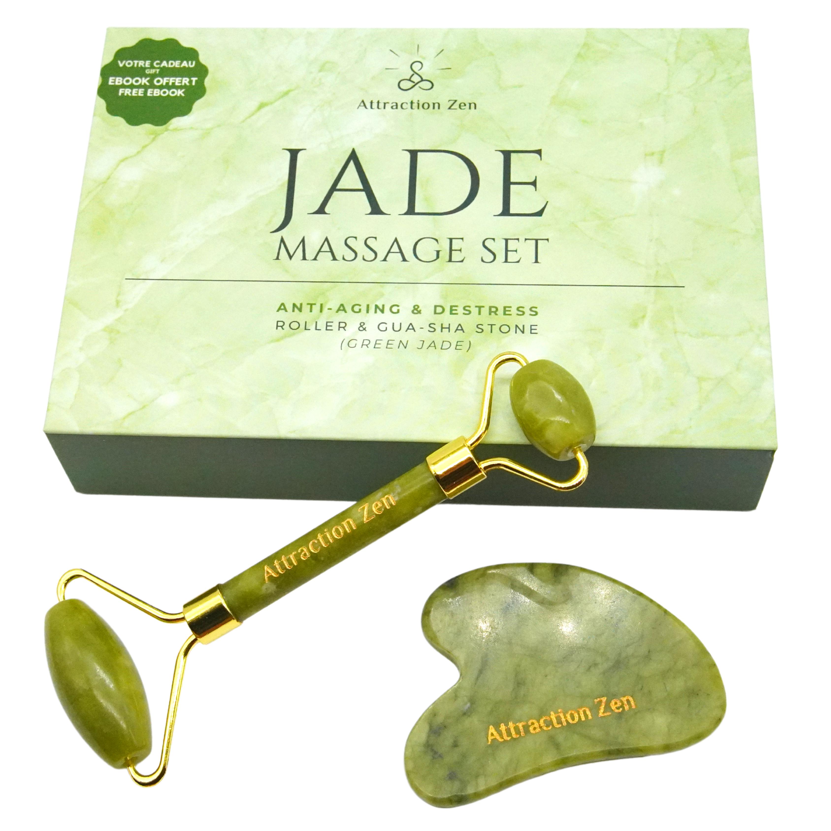Coffret de Massage Premium - Rouleau de Massage et Gua Sha en Jade Véritable